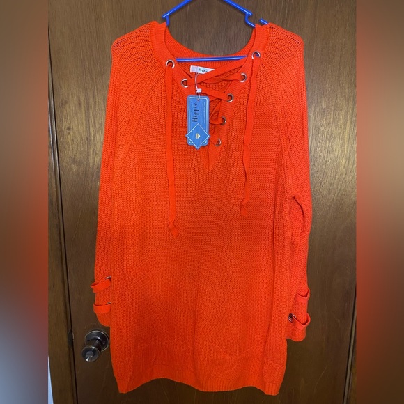 Military Hippie Sweaters Nwt Bright Orange Military Hippie Lace Up
